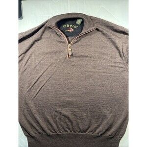 Orvis Mens Merino Wool 1/4 Zip Pullover Sweater Size XL Brown Equestrian Hunter